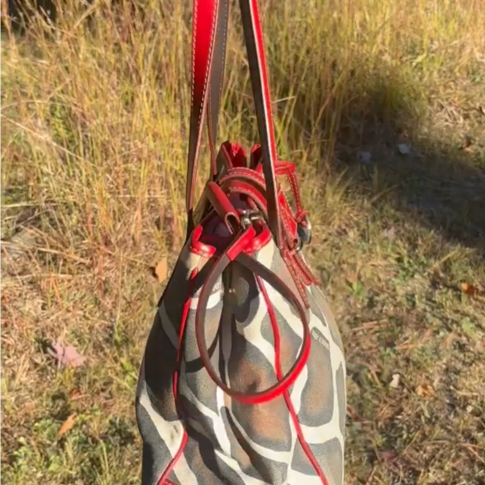 Dooney & Bourke Red and Brown Giraffe Print Tote - Picture 5 of 16